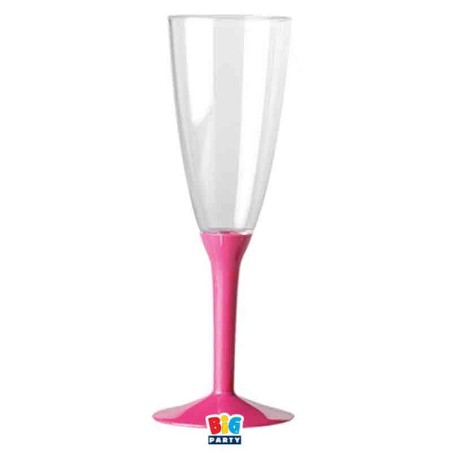 Flute Crystal Trasparente 130cc con Gambo Fucsia 6pz Calici Flute