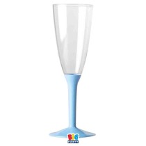 Flute Crystal Trasparente 130cc con Gambo Celeste 6pz Calici Flute