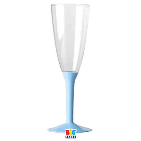 Flute Crystal Trasparente 130cc con Gambo Celeste 6pz Calici Flute