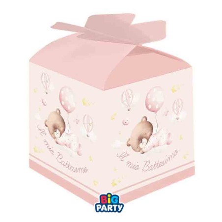 Mini Box Porta Confetti Battesimo Orsetto Rosa "Baby Bear" 10pz Battesimo Baby Bear Rosa