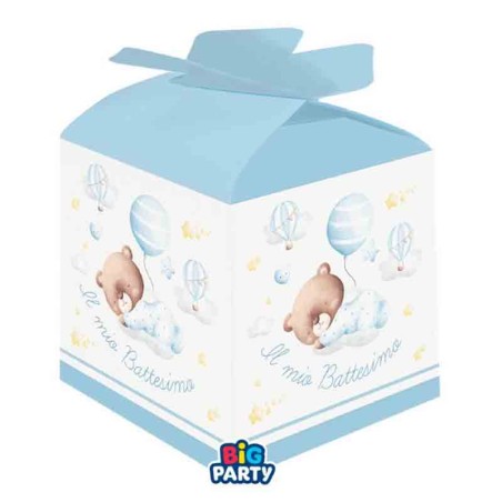 Mini Box Porta Confetti Battesimo Orsetto Celeste "Baby Bear" 10pz Battesimo Baby Bear Celeste
