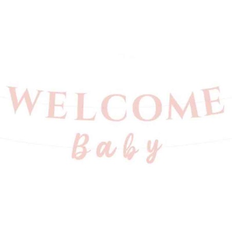 Festone Nascita in Carta Rosa Cipria "Welcome Baby" 3mt Addobbi Nascita Rosa