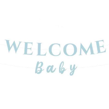 Festone Nascita in Carta Celeste "Welcome Baby" 3mt Addobbi Nascita Celeste