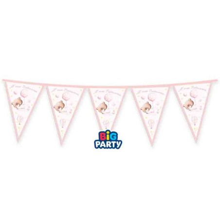 Festone Bandierina Battesimo Orsetto Rosa "Baby Bear" 2mt Battesimo Baby Bear Rosa