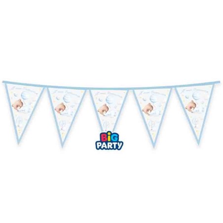 Festone Bandierina Battesimo Orsetto Celeste "Baby Bear" 2mt Battesimo Baby Bear Celeste