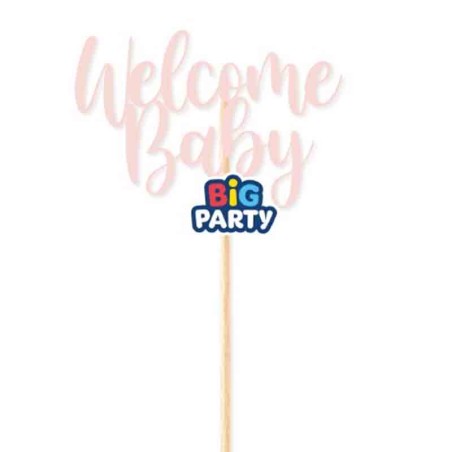 Mini Cake Topper di Carta 15cm Rosa sagomato "Welcome Baby" Accessori Tavola Nascita Rosa