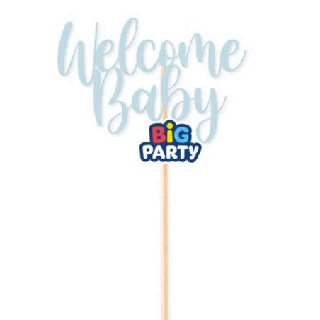 Mini Cake Topper di Carta 15cm Celeste sagomato "Welcome Baby" Accessori Tavola Nascita Celeste