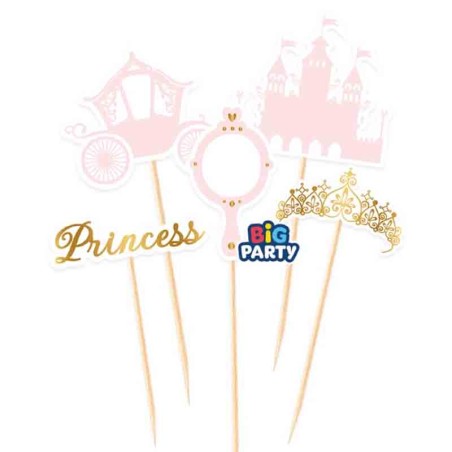 Mini Cake Topper di Carta Principessa "Princess" 5pz Nascita Principessa