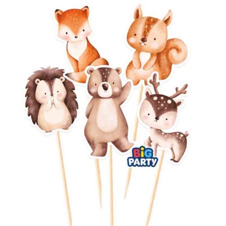 Mini Cake Topper di Carta con Animali del Bosco 5pz Animali del Bosco