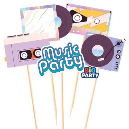 Mini Cake Topper di Carta Tema Musica "Music Party" 5pz Music Party