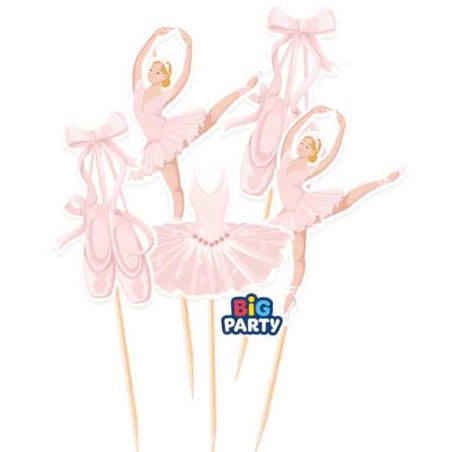 Mini Cake Topper di Carta Danza e Ballerina 5pz Festa Tema Danza e Ballerine