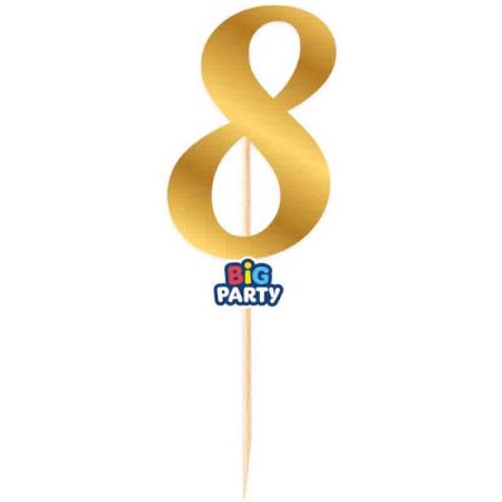 Mini Cake Topper di Carta 15cm Oro Metallizzato Sagomato N.8 Picks e Topper Eventi