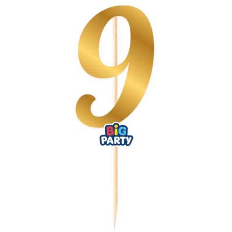 Mini Cake Topper di Carta 15cm Oro Metallizzato Sagomato N.9 Picks e Topper Eventi