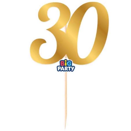 Mini Cake Topper di Carta 15cm Oro Metallizzato Sagomato N.30 Picks e Topper Eventi