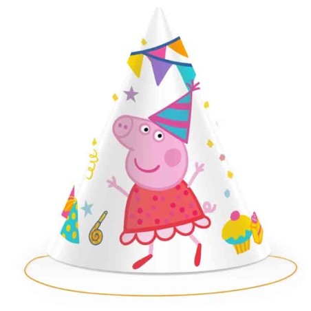 Cappellino a Cono in Carta con Peppa Pig "Peppa's Party" 6pz Peppa Pig