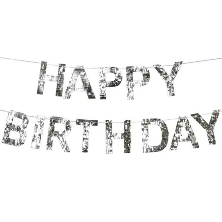 Festone Happy Birthday con Frange Argento 2mt Festoni Buon Compleanno