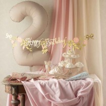 Festone Happy Birthday Oro con Fiorellini 1,3mt Festoni Buon Compleanno