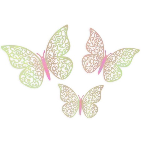 Farfalle Intagliate 3D Rosa Iridescente 12pz Decorazioni Oaktree