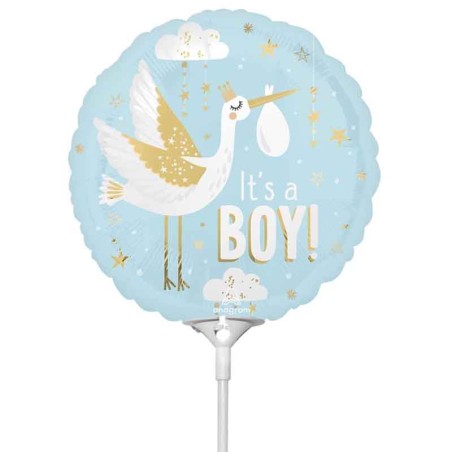 Palloncino in Foil 9" Mini Shape Cicogna "It's a Boy!" Nascita e Battesimo