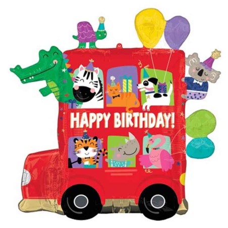 Palloncino in Foil 28" Super Shape Happy Birthday "Party Bus" Giungla Party
