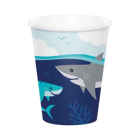 Bicchiere di Carta 250ml con Squalo "Shark Party" 8pz
