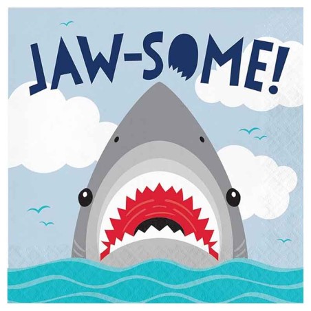 Tovagliolo di Carta 33x33cm con Squalo "Shark Party" 16pz