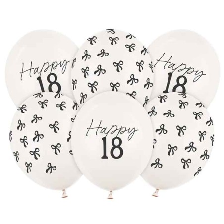 Palloncino in Lattice 12" Happy 18 e Fiocco Nero "Elegant Milestone" 6pz Elegant Milestone Birthday