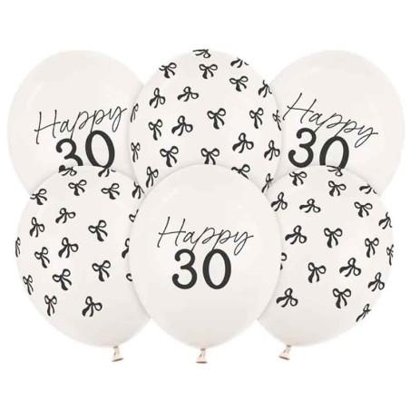 Palloncino in Lattice 12" Happy 30 e Fiocco Nero "Elegant Milestone" 6pz Elegant Milestone Birthday