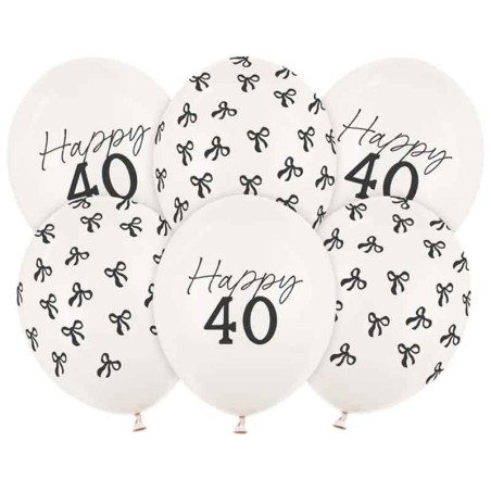 Palloncino in Lattice 12" Happy 40 e Fiocco Nero "Elegant Milestone" 6pz Elegant Milestone Birthday