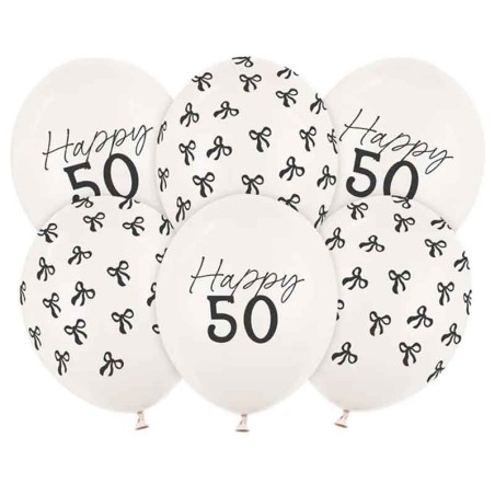 Palloncino in Lattice 12" Happy 50 e Fiocco Nero "Elegant Milestone" 6pz Elegant Milestone Birthday