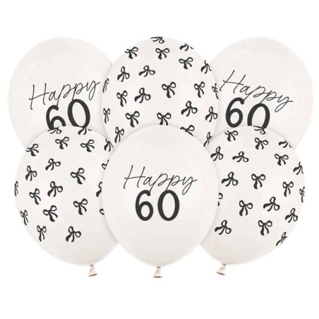 Palloncino in Lattice 12" Happy 60 e Fiocco Nero "Elegant Milestone" 6pz Elegant Milestone Birthday