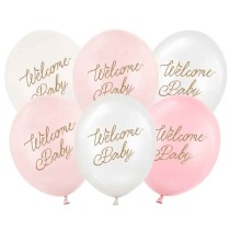 Palloncino in Lattice 12" Nascita Rosa "Welcome Baby" 6pz Palloncini Nascita Rosa