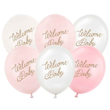 Palloncino in Lattice 12" Nascita Rosa "Welcome Baby" 6pz Palloncini Nascita Rosa