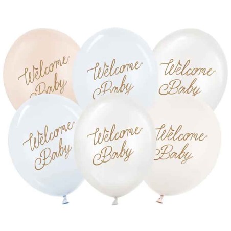 Palloncino in Lattice 12" Nascita Celeste "Welcome Baby" 6pz Palloncini Nascita Celeste