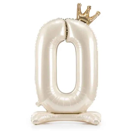 Palloncino in Foil 41" Standups Numero 0 Crema con Corona