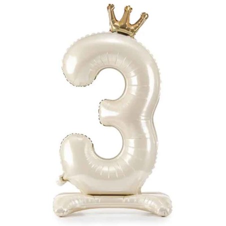 Palloncino in Foil 41" Standups Numero 3 Crema con Corona