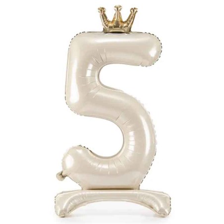 Palloncino in Foil 41" Standups Numero 5 Crema con Corona