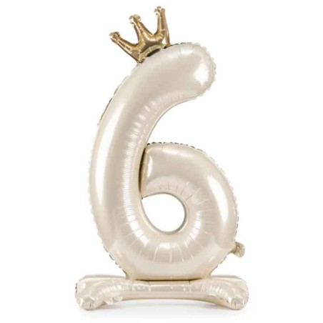 Palloncino in Foil 41" Standups Numero 6 Crema con Corona