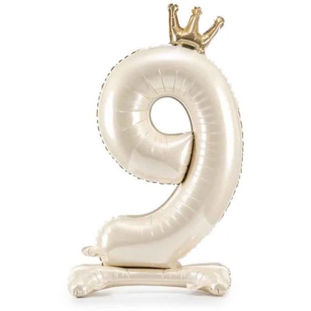 Palloncino in Foil 41" Standups Numero 9 Crema con Corona