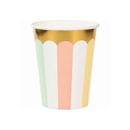 Bicchiere di Carta 266ml Rughe Multicolor Pastello e Oro 8pz