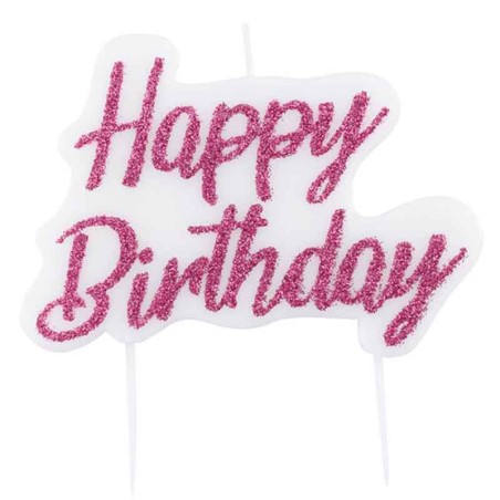Candelina "Happy Birthday" Fucsia Bio Glitter Candeline Eventi