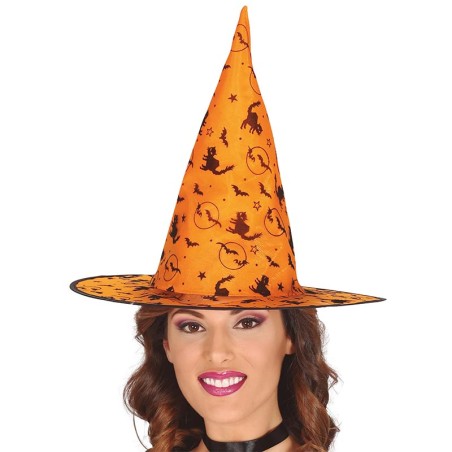 Cappello da Strega Arancione con Simboli di Halloween Accessori Persona Halloween