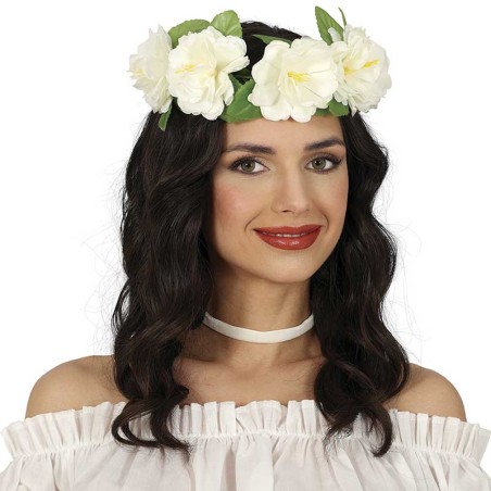 Tiara Rivestita con Fiori Bianchi "Flowers" Accessori Persona Tropicali