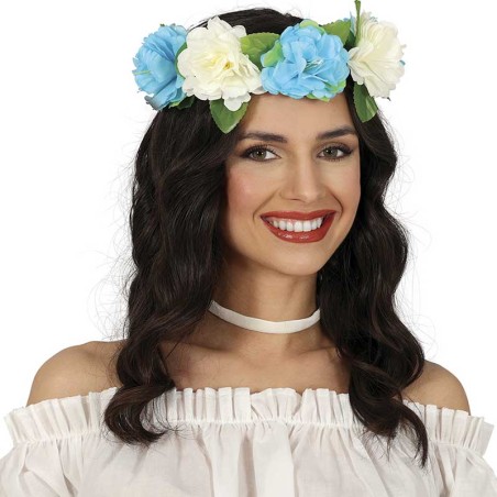 Tiara Rivestita con Fiori Azzurri e Bianchi "Flowers" Accessori Persona Tropicali