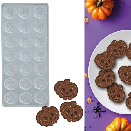 Stampo Antiaderente per 21 Zucche di Cioccolato Accessori Tavola Halloween