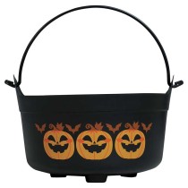 Calderone di Plastica Porta Caramelle Nero con Zucche 22cm Accessori Tavola Halloween