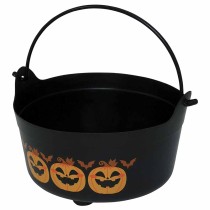 Calderone di Plastica Porta Caramelle Nero con Zucche 22cm Accessori Tavola Halloween