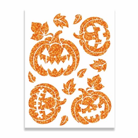 Adesivi da Parete Zucche di Halloween Glitterate 11pz Addobbi e Festoni Halloween