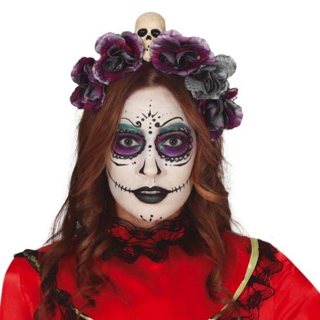 Cerchietto per Capelli con Fiori e Teschio Accessori Persona Halloween