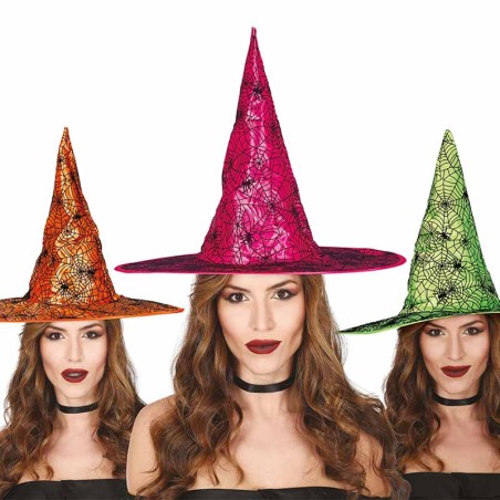 Cappello da Strega con Ragnatale Colori Neon Assortiti Accessori Persona Halloween